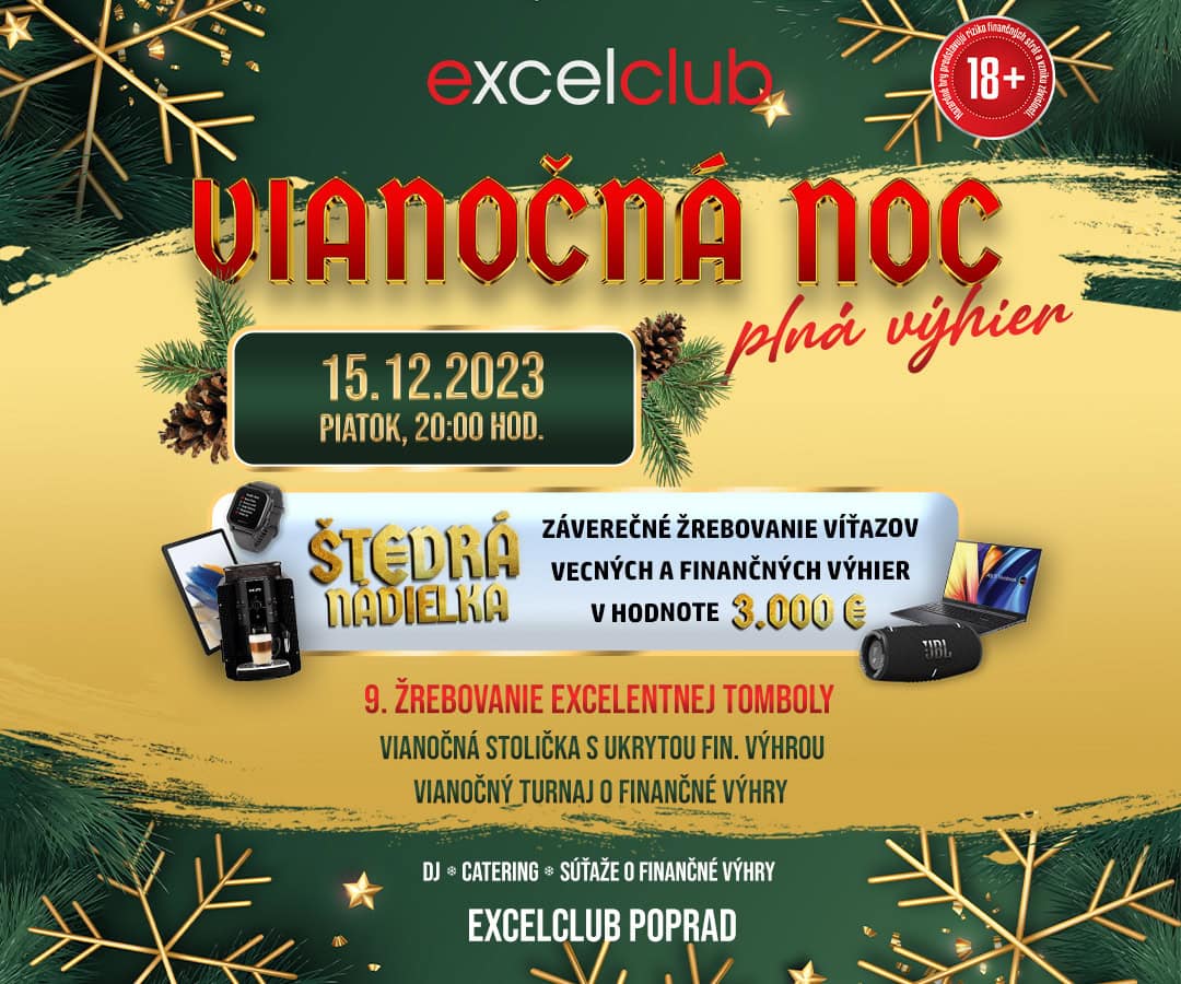 VIANOČNÁ NOC PLNÁ VÝHIER 15.12.2023 casino excel Poprad